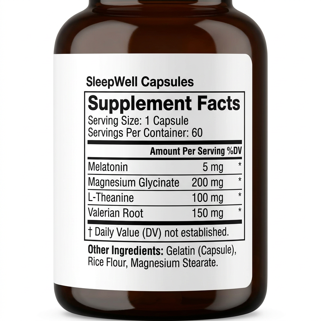 SleepWell Capsules supplement facts panel